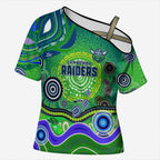 Canberra Raiders Rugby Cross Shoulder Shirt Australian Aboriginal Dot Painting Style