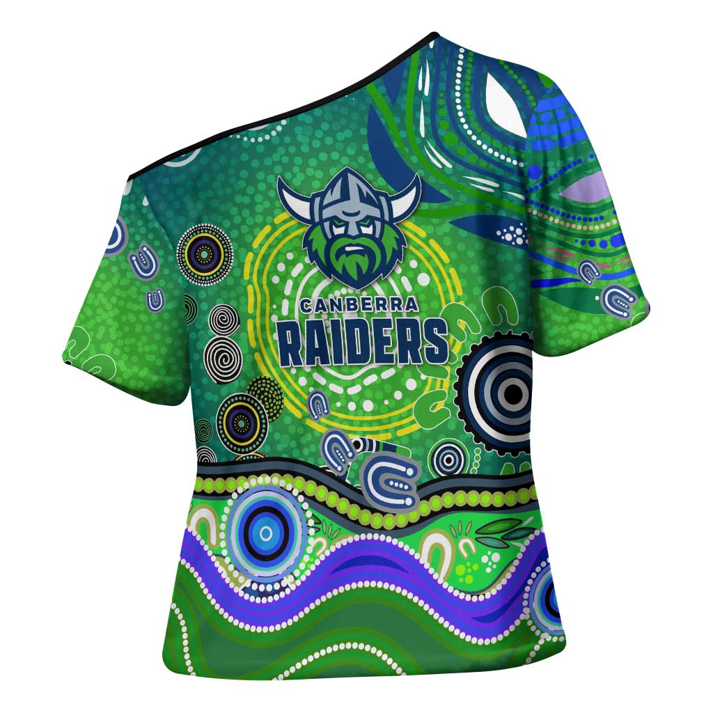 Canberra Raiders Rugby Cross Shoulder Shirt Australian Aboriginal Dot Painting Style