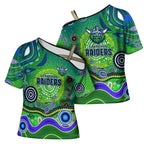Canberra Raiders Rugby Cross Shoulder Shirt Australian Aboriginal Dot Painting Style