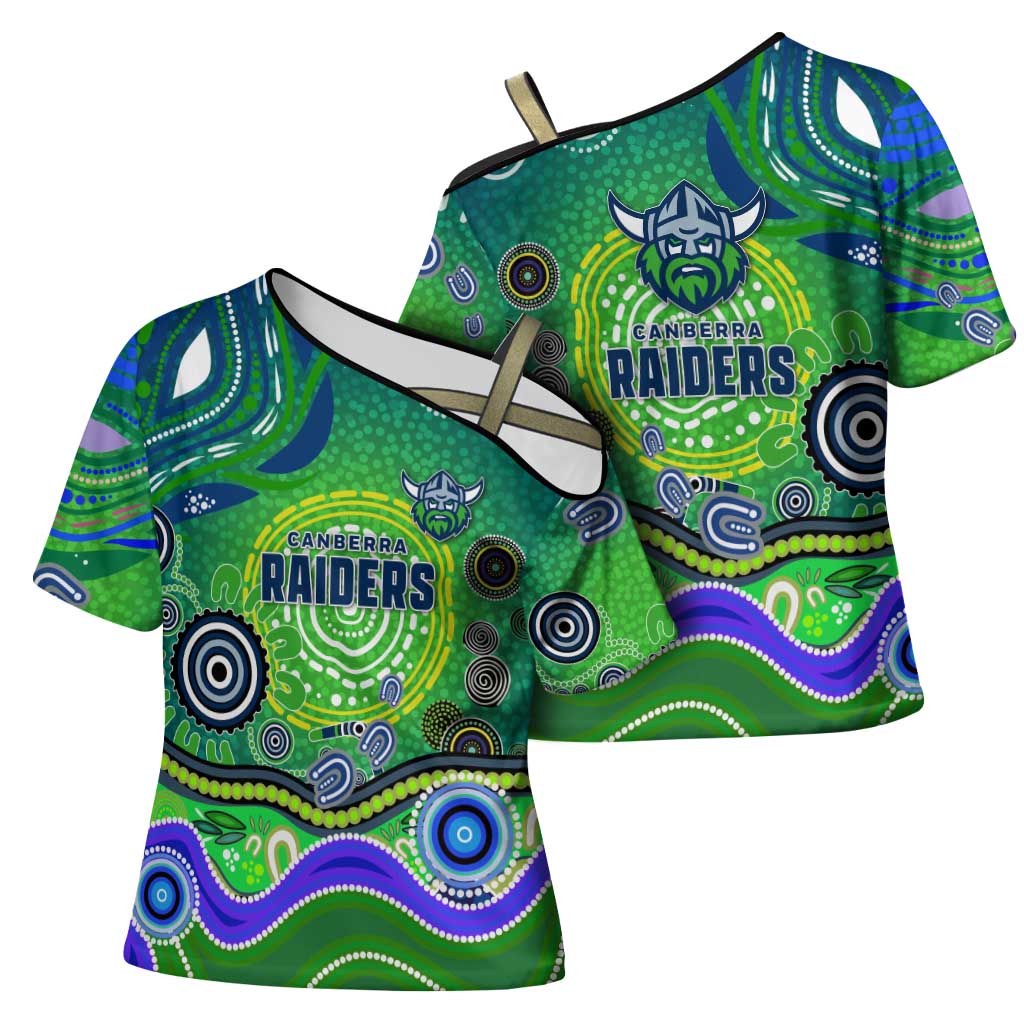 Canberra Raiders Rugby Cross Shoulder Shirt Australian Aboriginal Dot Painting Style