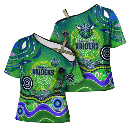 Canberra Raiders Rugby Cross Shoulder Shirt Australian Aboriginal Dot Painting Style