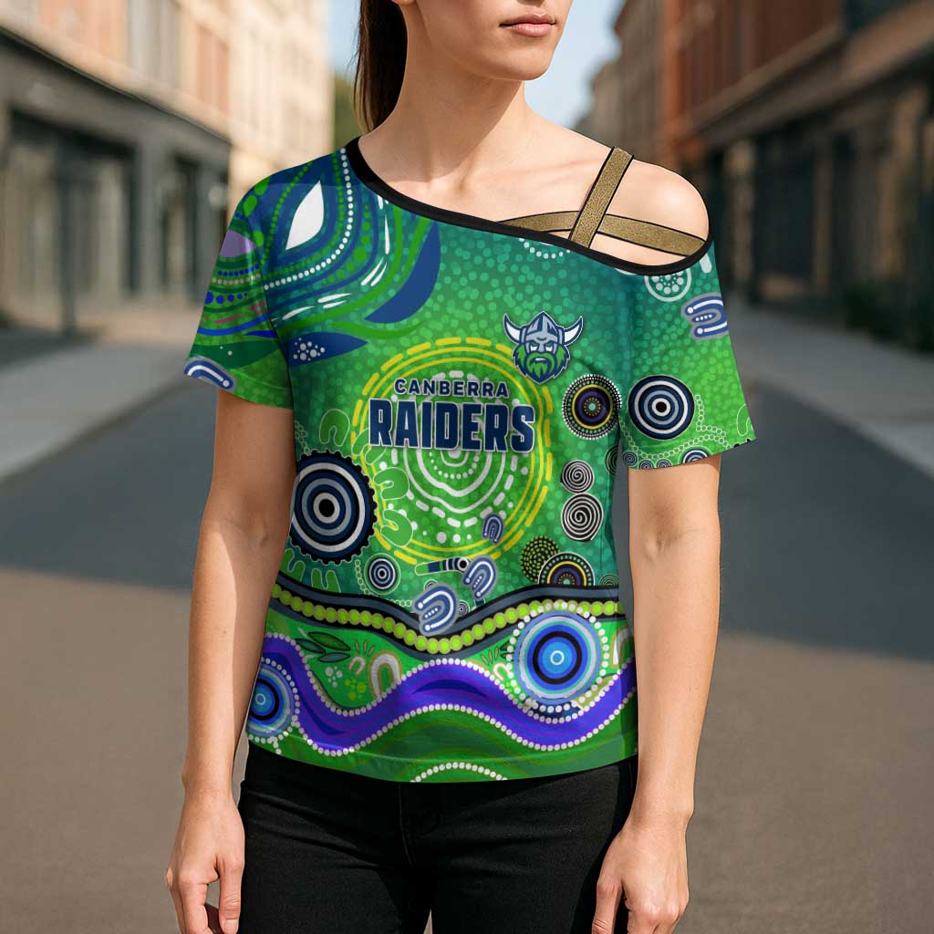 Canberra Raiders Rugby Cross Shoulder Shirt Australian Aboriginal Dot Painting Style