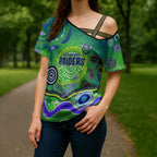 Canberra Raiders Rugby Cross Shoulder Shirt Australian Aboriginal Dot Painting Style