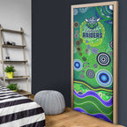 Canberra Raiders Rugby Door Cover Australian Aboriginal Dot Painting Style