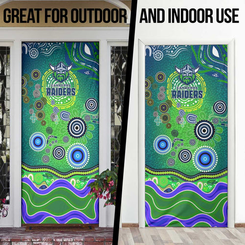 Canberra Raiders Rugby Door Cover Australian Aboriginal Dot Painting Style
