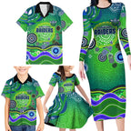 Canberra Raiders Rugby Family Matching Long Sleeve Bodycon Dress and Hawaiian Shirt Australian Aboriginal Dot Painting Style