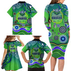 Canberra Raiders Rugby Family Matching Long Sleeve Bodycon Dress and Hawaiian Shirt Australian Aboriginal Dot Painting Style