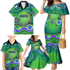 Canberra Raiders Rugby Family Matching Mermaid Dress and Hawaiian Shirt Australian Aboriginal Dot Painting Style