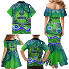 Canberra Raiders Rugby Family Matching Mermaid Dress and Hawaiian Shirt Australian Aboriginal Dot Painting Style