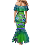 Canberra Raiders Rugby Family Matching Mermaid Dress and Hawaiian Shirt Australian Aboriginal Dot Painting Style
