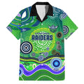 Canberra Raiders Rugby Family Matching Off The Shoulder Long Sleeve Dress and Hawaiian Shirt Australian Aboriginal Dot Painting Style
