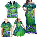 Canberra Raiders Rugby Family Matching Off Shoulder Maxi Dress and Hawaiian Shirt Australian Aboriginal Dot Painting Style