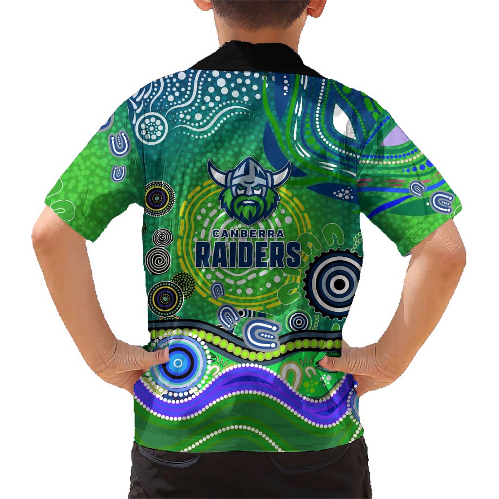 Canberra Raiders Rugby Family Matching Off Shoulder Maxi Dress and Hawaiian Shirt Australian Aboriginal Dot Painting Style