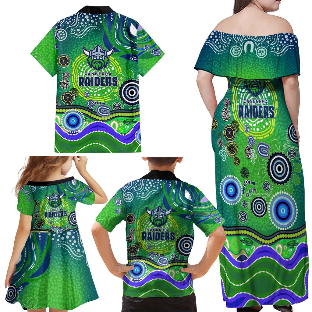 Canberra Raiders Rugby Family Matching Off Shoulder Maxi Dress and Hawaiian Shirt Australian Aboriginal Dot Painting Style