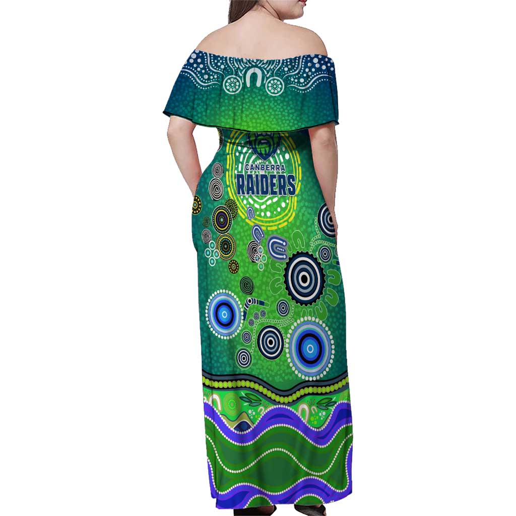 Canberra Raiders Rugby Family Matching Off Shoulder Maxi Dress and Hawaiian Shirt Australian Aboriginal Dot Painting Style