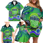 Canberra Raiders Rugby Family Matching Off Shoulder Short Dress and Hawaiian Shirt Australian Aboriginal Dot Painting Style