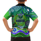 Canberra Raiders Rugby Family Matching Off Shoulder Short Dress and Hawaiian Shirt Australian Aboriginal Dot Painting Style