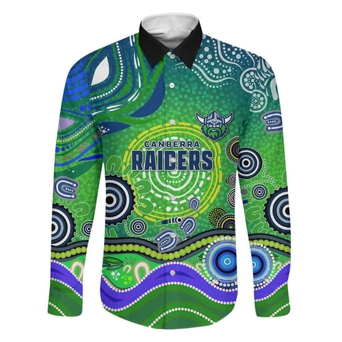 Canberra Raiders Rugby Family Matching Off Shoulder Short Dress and Hawaiian Shirt Australian Aboriginal Dot Painting Style