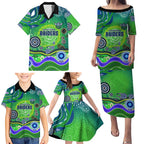 Canberra Raiders Rugby Family Matching Puletasi and Hawaiian Shirt Australian Aboriginal Dot Painting Style