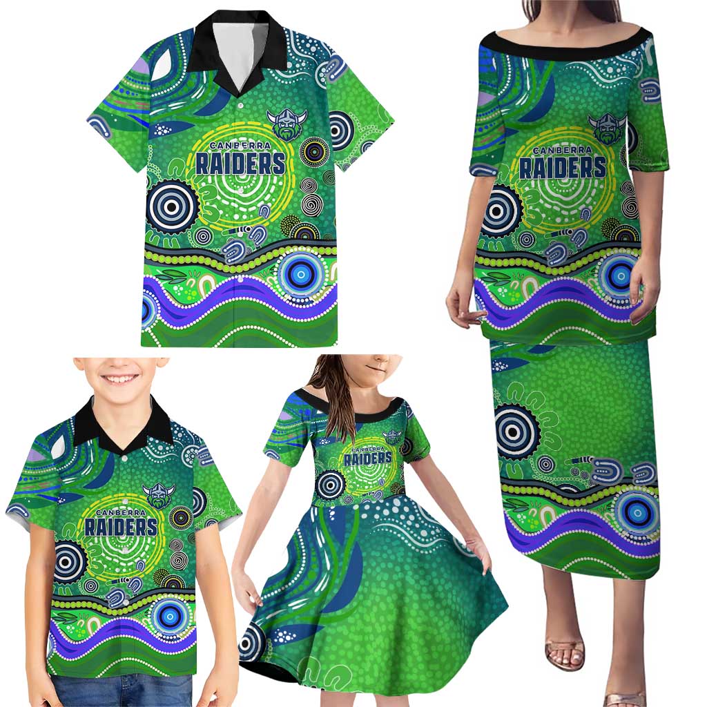 Canberra Raiders Rugby Family Matching Puletasi and Hawaiian Shirt Australian Aboriginal Dot Painting Style