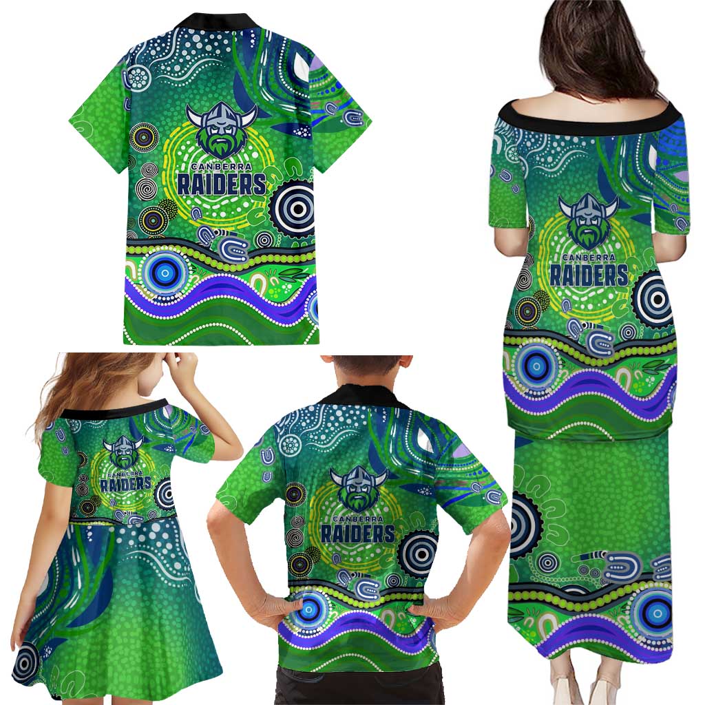 Canberra Raiders Rugby Family Matching Puletasi and Hawaiian Shirt Australian Aboriginal Dot Painting Style