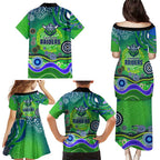 Canberra Raiders Rugby Family Matching Puletasi and Hawaiian Shirt Australian Aboriginal Dot Painting Style