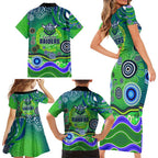 Canberra Raiders Rugby Family Matching Short Sleeve Bodycon Dress and Hawaiian Shirt Australian Aboriginal Dot Painting Style