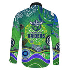 Canberra Raiders Rugby Family Matching Short Sleeve Bodycon Dress and Hawaiian Shirt Australian Aboriginal Dot Painting Style
