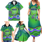Canberra Raiders Rugby Family Matching Summer Maxi Dress and Hawaiian Shirt Australian Aboriginal Dot Painting Style