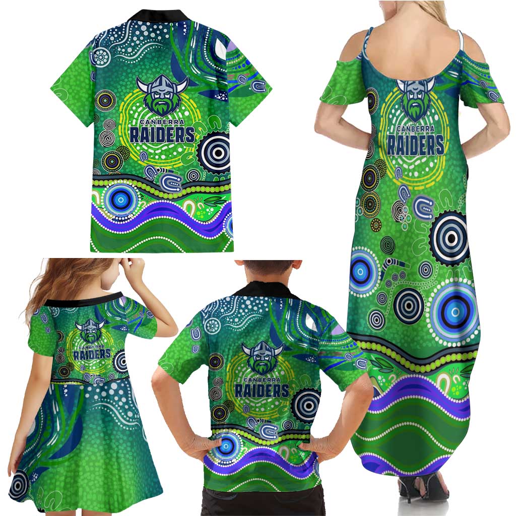 Canberra Raiders Rugby Family Matching Summer Maxi Dress and Hawaiian Shirt Australian Aboriginal Dot Painting Style