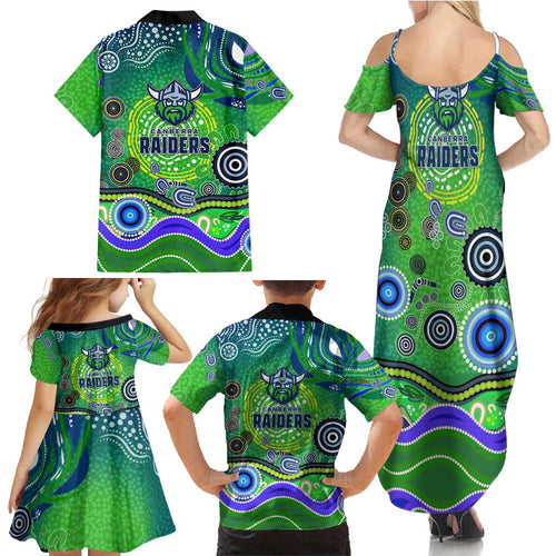 Canberra Raiders Rugby Family Matching Summer Maxi Dress and Hawaiian Shirt Australian Aboriginal Dot Painting Style