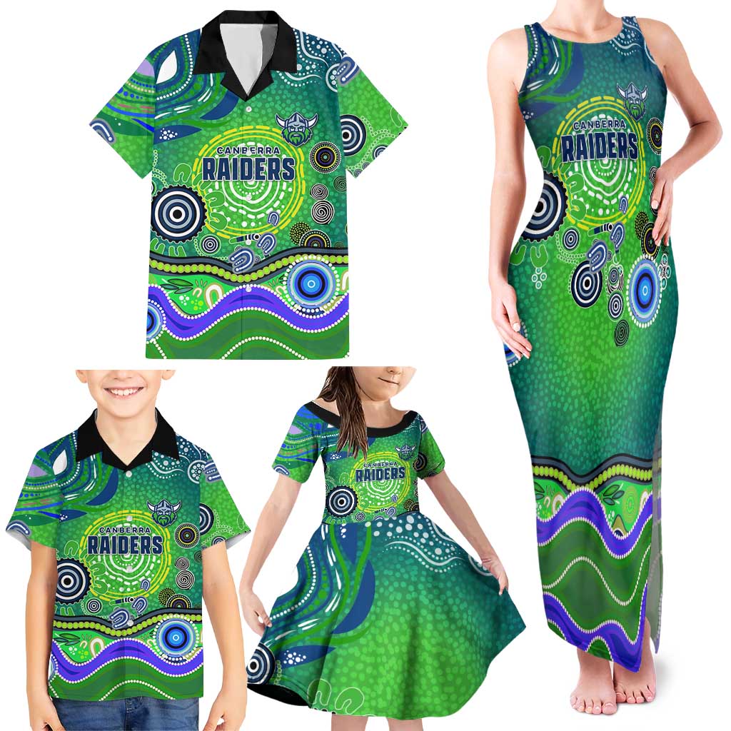 Canberra Raiders Rugby Family Matching Tank Maxi Dress and Hawaiian Shirt Australian Aboriginal Dot Painting Style