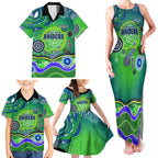 Canberra Raiders Rugby Family Matching Tank Maxi Dress and Hawaiian Shirt Australian Aboriginal Dot Painting Style