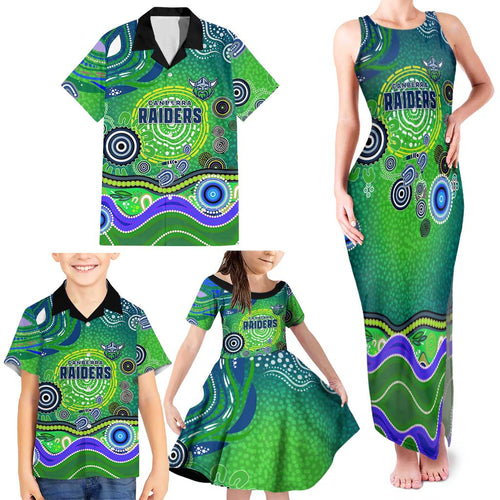 Canberra Raiders Rugby Family Matching Tank Maxi Dress and Hawaiian Shirt Australian Aboriginal Dot Painting Style