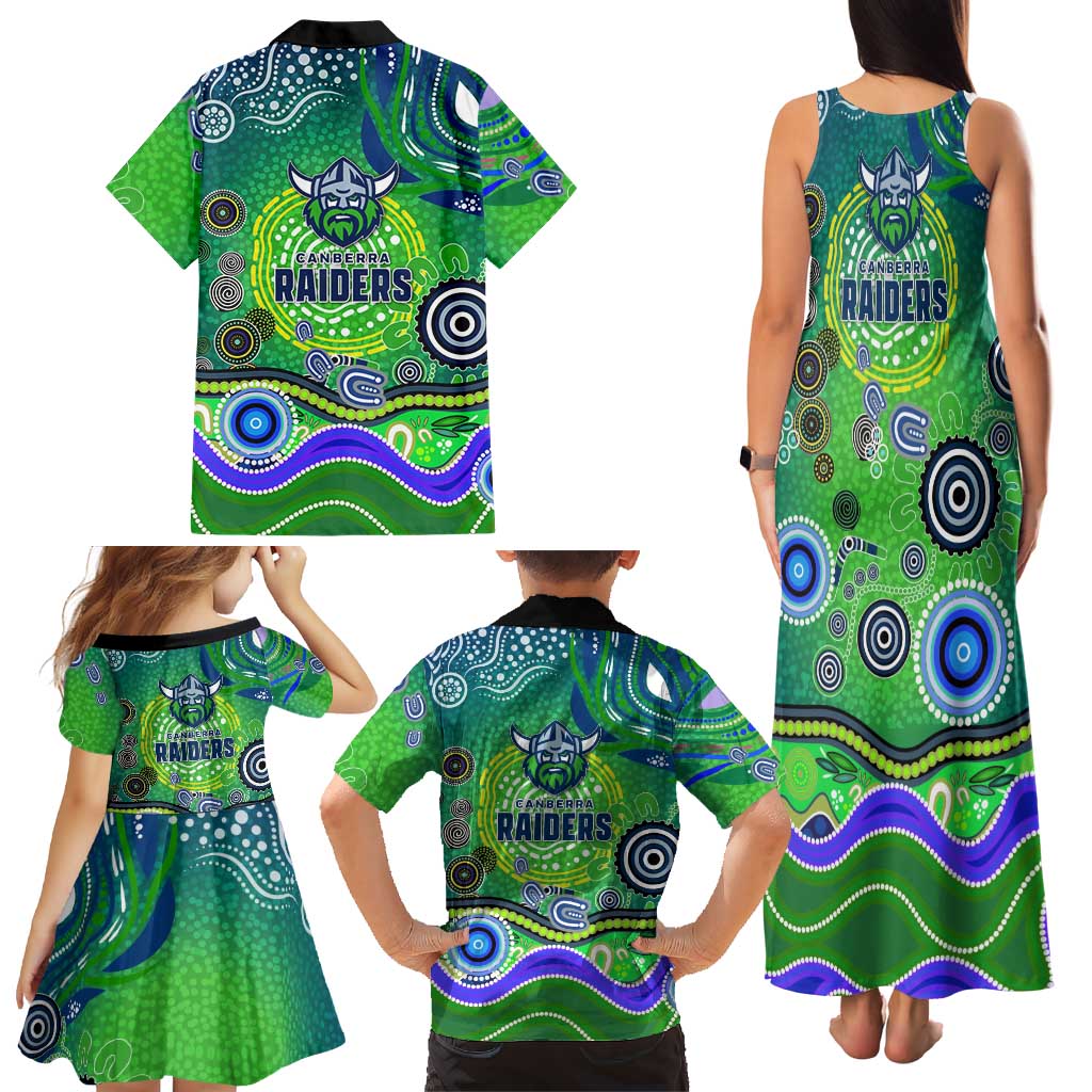 Canberra Raiders Rugby Family Matching Tank Maxi Dress and Hawaiian Shirt Australian Aboriginal Dot Painting Style