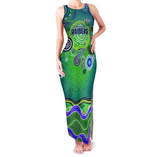 Canberra Raiders Rugby Family Matching Tank Maxi Dress and Hawaiian Shirt Australian Aboriginal Dot Painting Style