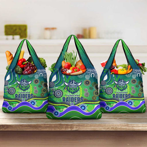 Canberra Raiders Rugby Grocery Bag Australian Aboriginal Dot Painting Style