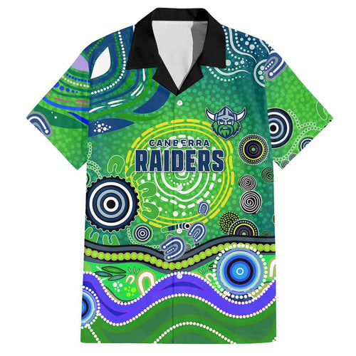Canberra Raiders Rugby Hawaiian Shirt Australian Aboriginal Dot Painting Style