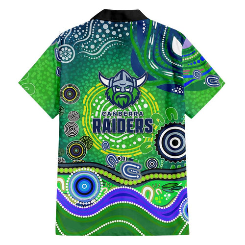 Canberra Raiders Rugby Hawaiian Shirt Australian Aboriginal Dot Painting Style