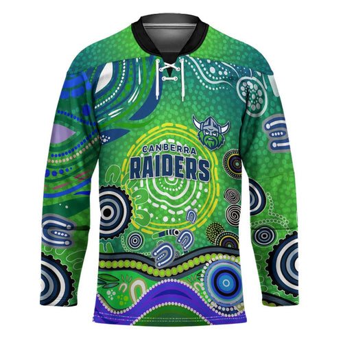 Canberra Raiders Rugby Hockey Jersey Australian Aboriginal Dot Painting Style