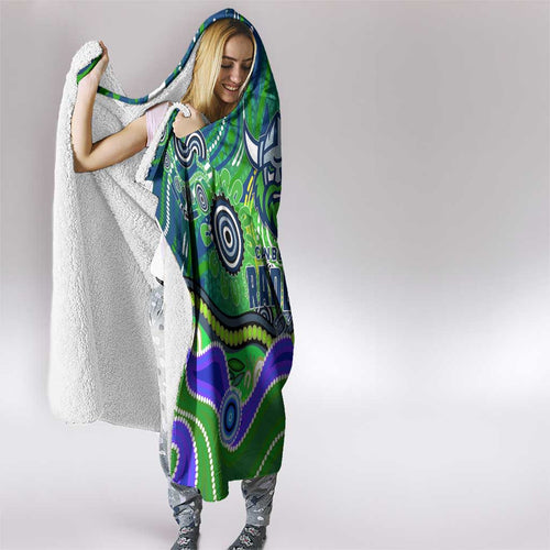 Canberra Raiders Rugby Hooded Blanket Australian Aboriginal Dot Painting Style
