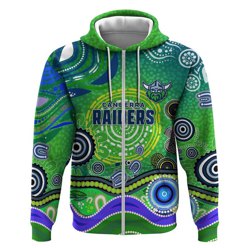 Canberra Raiders Rugby Hoodie Australian Aboriginal Dot Painting Style