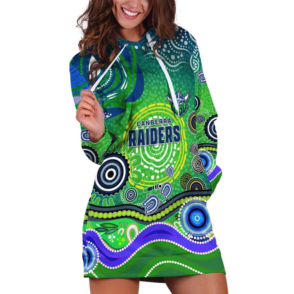 Canberra Raiders Rugby Hoodie Dress Australian Aboriginal Dot Painting Style