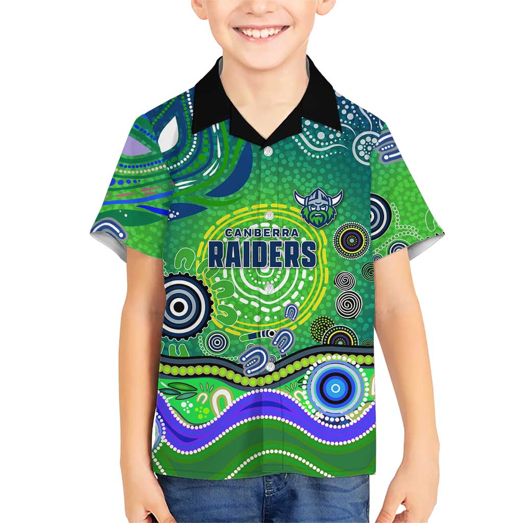 Canberra Raiders Rugby Kid Hawaiian Shirt Australian Aboriginal Dot Painting Style
