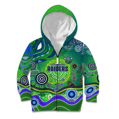 Canberra Raiders Rugby Kid Hoodie Australian Aboriginal Dot Painting Style