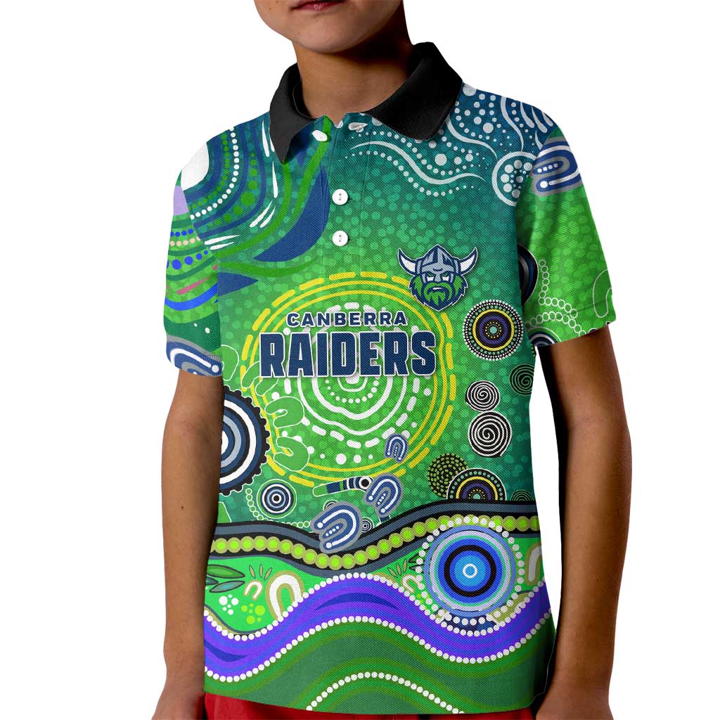 Canberra Raiders Rugby Kid Polo Shirt Australian Aboriginal Dot Painting Style