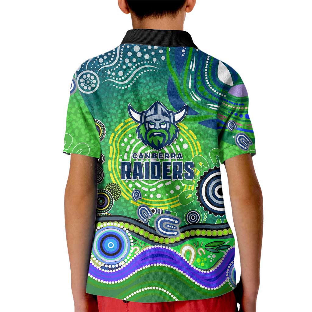 Canberra Raiders Rugby Kid Polo Shirt Australian Aboriginal Dot Painting Style