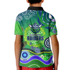 Canberra Raiders Rugby Kid Polo Shirt Australian Aboriginal Dot Painting Style