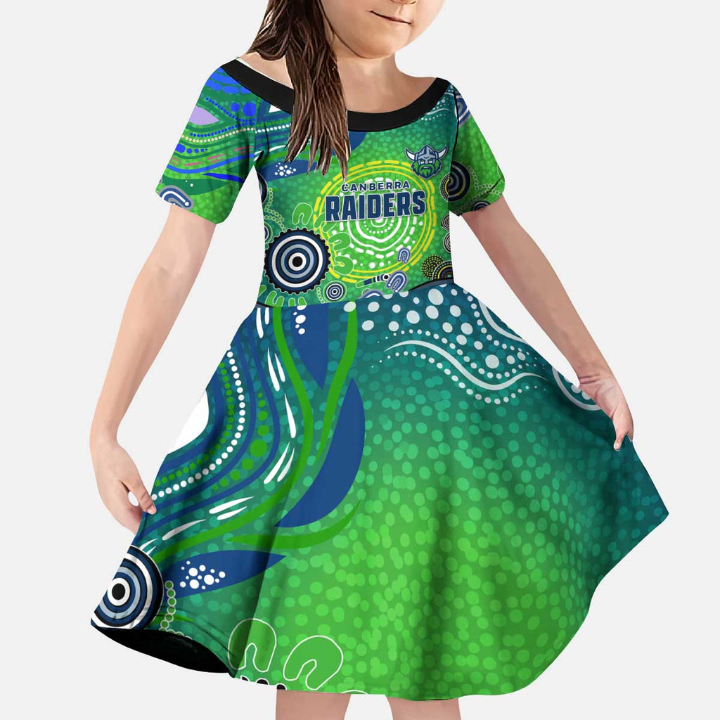 Canberra Raiders Rugby Kid Short Sleeve Dress Australian Aboriginal Dot Painting Style