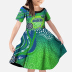 Canberra Raiders Rugby Kid Short Sleeve Dress Australian Aboriginal Dot Painting Style